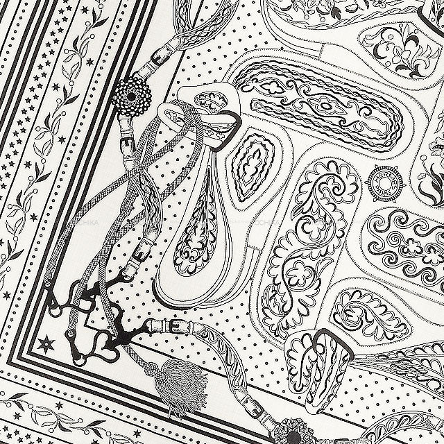 2025SS HERMES scarf Carre 140 Festival des Amazones Bandana Noir (Black)/Blanc (White) Cashmere70% / Silk30%[EXCELLENT][Authentic]