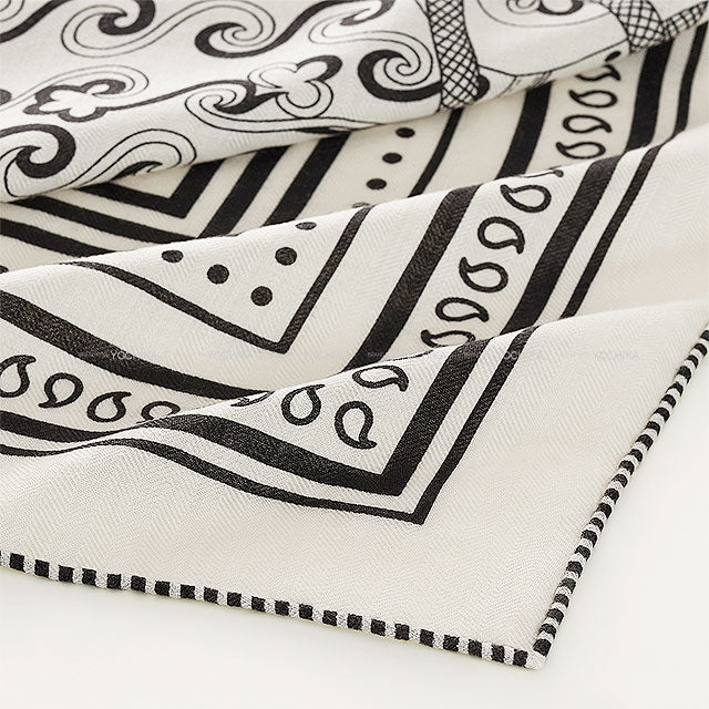 2025SS HERMES scarf Carre 140 Festival des Amazones Bandana Noir (Black)/Blanc (White) Cashmere70% / Silk30%[EXCELLENT][Authentic]