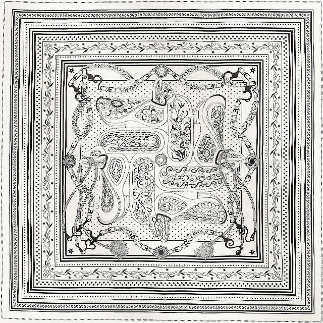 2025SS HERMES scarf Carre 140 Festival des Amazones Bandana Noir (Black)/Blanc (White) Cashmere70% / Silk30%[EXCELLENT][Authentic]