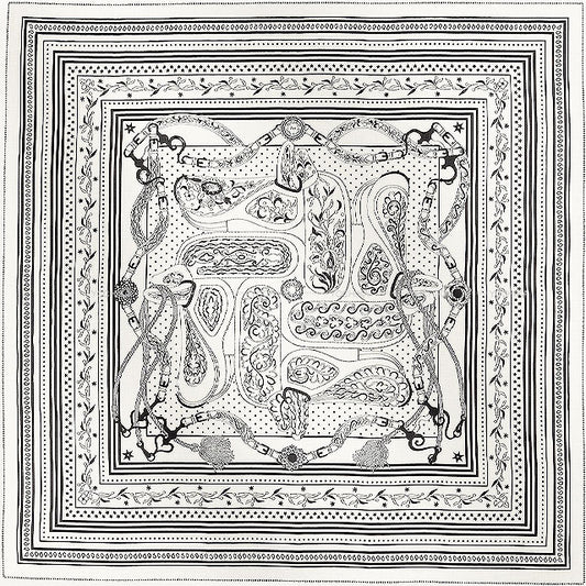 2025SS HERMES scarf Carre 140 Festival des Amazones Bandana Noir (Black)/Blanc (White) Cashmere70% / Silk30%[EXCELLENT][Authentic]