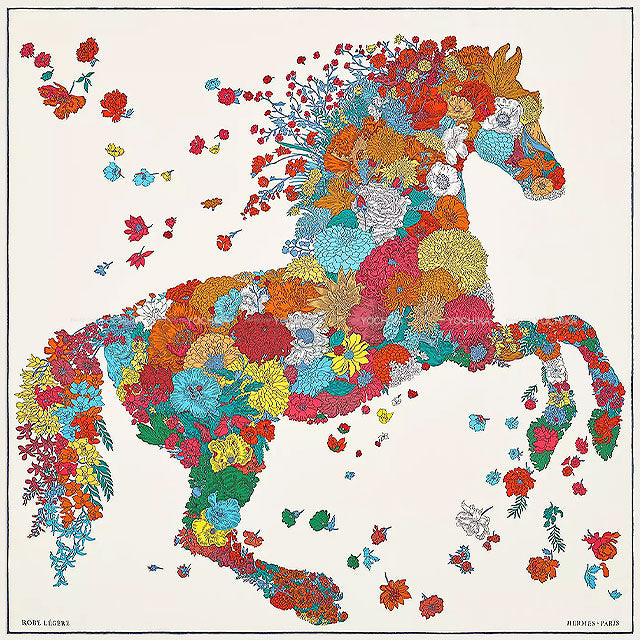 HERMES scarf Carre 90 Robe Legere Cream/Blue/Multicolor Silk100%[EXCELLENT][Authentic]