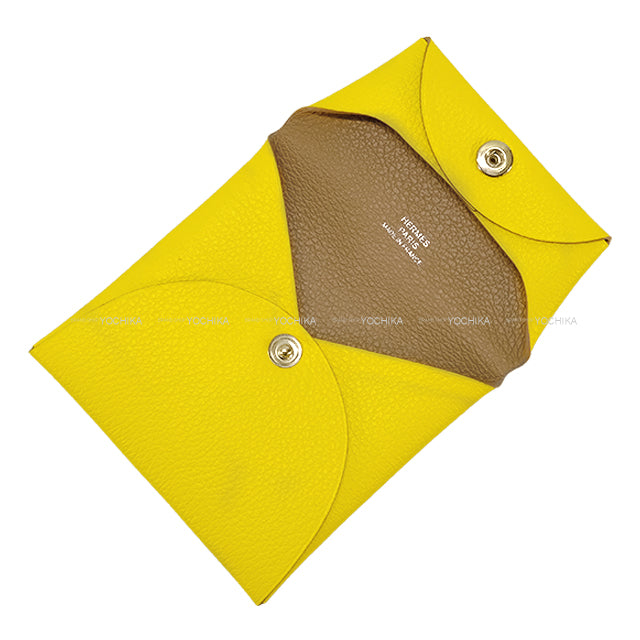 HERMES change purse Bastia Verso Lime/Chai Evercolor Silver HW Stamp U[EXCELLENT][Authentic]