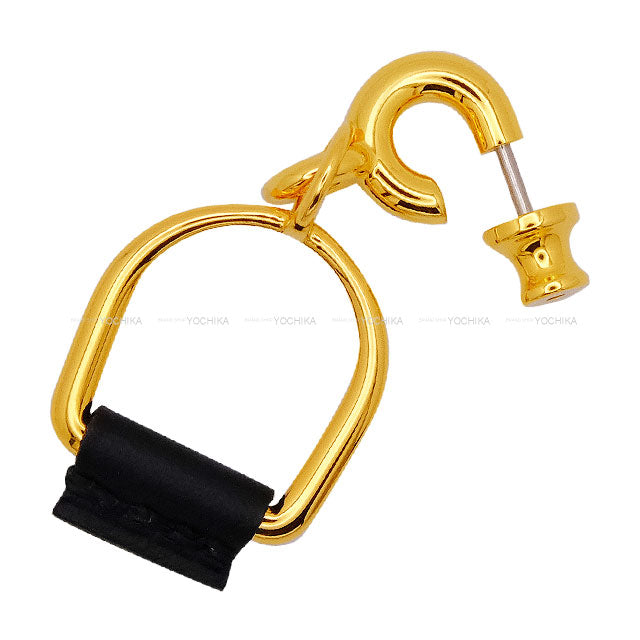 HERMES pierced earring Heritage Equestre Etrier Noir (Black) Veau Swift YG[EXCELLENT][Authentic]