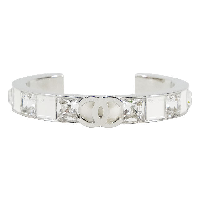 [Pre-loved] 2025 Cruise Collection CHANEL bangle COCO Mark Rhinestone Blanc (White) Resin Silver HW ABE820[LIKE NEW][Authentic]