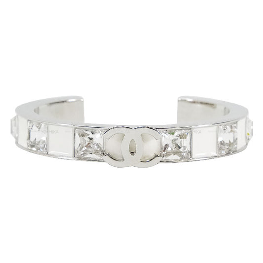 [Pre-loved] 2025 Cruise Collection CHANEL bangle COCO Mark Rhinestone Blanc (White) Resin Silver HW ABE820[LIKE NEW][Authentic]