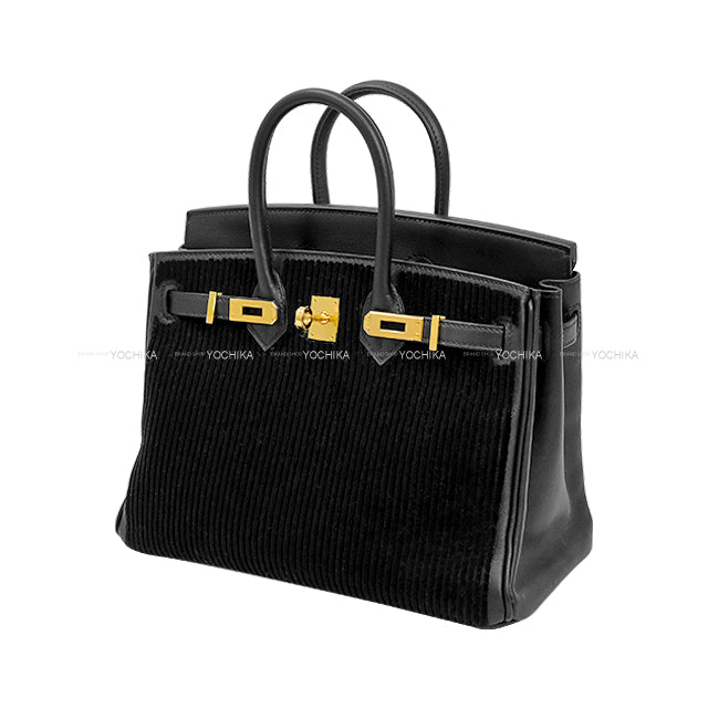 [Pre-loved] HERMES Handbag Birkin25 Cote a Cote Noir (Black) Veau Swift/Tuffetage Gold HW Stamp B[LIKE NEW][Authentic]