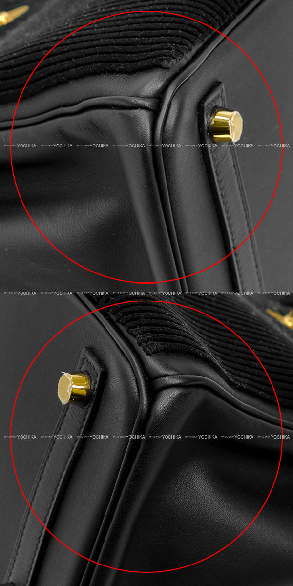 [Pre-loved] HERMES Handbag Birkin25 Cote a Cote Noir (Black) Veau Swift/Tuffetage Gold HW Stamp B[LIKE NEW][Authentic]