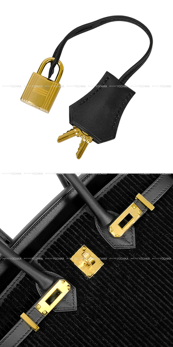 [Pre-loved] HERMES Handbag Birkin25 Cote a Cote Noir (Black) Veau Swift/Tuffetage Gold HW Stamp B[LIKE NEW][Authentic]