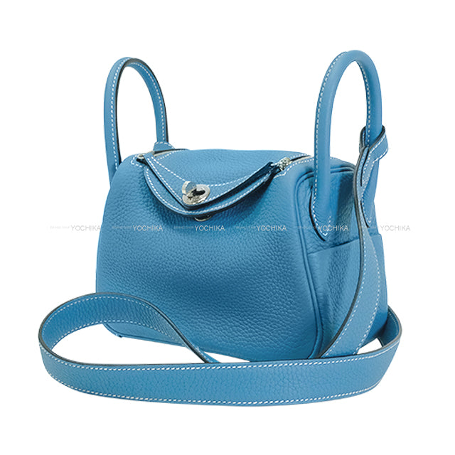 [Pre-loved] HERMES Shoulder bag Lindy mini 20 New Bleu Jean Taurillon Clemence Silver HW Stamp W[LIKE NEW][Authentic]