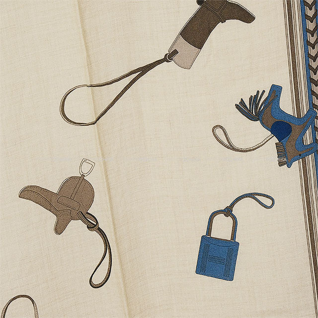 [Pre-loved] 2023 SS HERMES scarf Echarpe Rectangle Et Gris-Gris Ciel/Blue/Glycine Cashmere/Silk[LIKE NEW][Authentic]