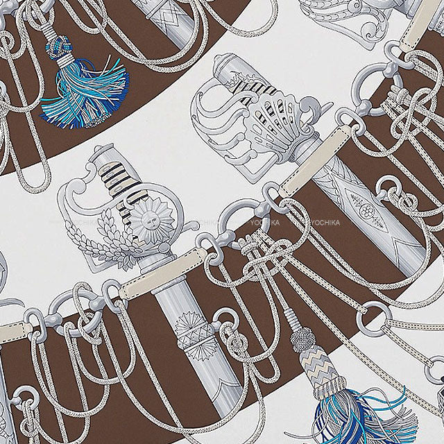 HERMES scarf Carre 90 Culiquetis Ebene Marine/Blanc Silk100%[EXCELLENT][Authentic]