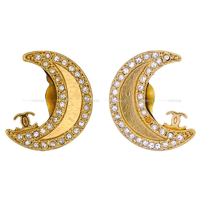 [Pre-loved] 2001 CHANEL earrings Moon stone COCO Mark Metal Gold HW[USED SA][Authentic]