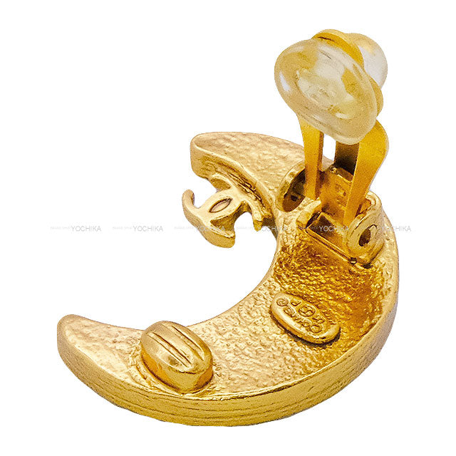 [Pre-loved] 2001 CHANEL earrings Moon stone COCO Mark Metal Gold HW[USED SA][Authentic]