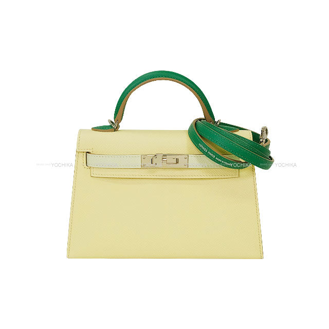 HERMES Shoulder bag Kelly mini 2 Kelly20 Tricolor Jaune Milton/Vert Fizz/Vert Vertigo Veau Epsom Silver HW Stamp W[EXCELLENT][Authentic]