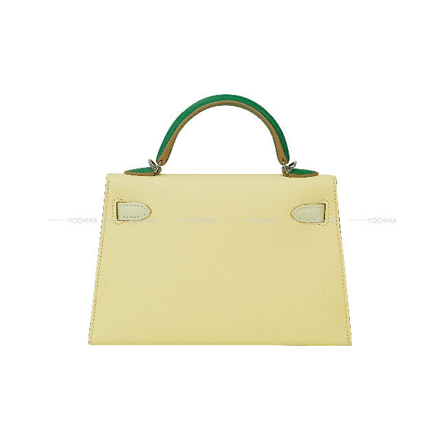 HERMES Shoulder bag Kelly mini 2 Kelly20 Tricolor Jaune Milton/Vert Fizz/Vert Vertigo Veau Epsom Silver HW Stamp W[EXCELLENT][Authentic]