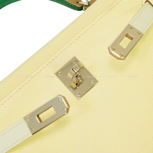 HERMES Shoulder bag Kelly mini 2 Kelly20 Tricolor Jaune Milton/Vert Fizz/Vert Vertigo Veau Epsom Silver HW Stamp W[EXCELLENT][Authentic]