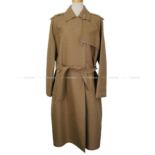 HERMES Trench coat H Mosaic Long Brown Cotton/Lambskin #40 Silver HW 4E0128DJ[EXCELLENT][Authentic]