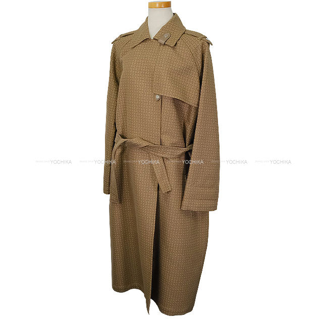 HERMES Trench coat H Mosaic Long Brown Cotton/Lambskin #40 Silver HW 4E0128DJ[EXCELLENT][Authentic]