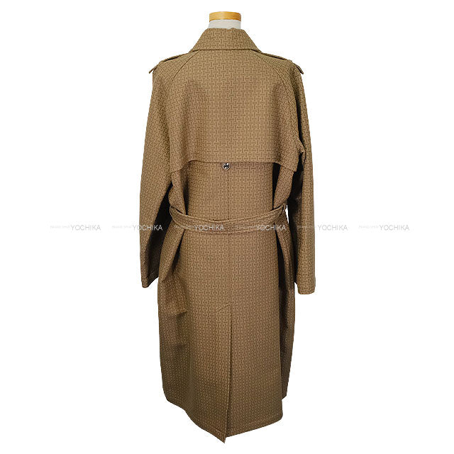 HERMES Trench coat H Mosaic Long Brown Cotton/Lambskin #40 Silver HW 4E0128DJ[EXCELLENT][Authentic]