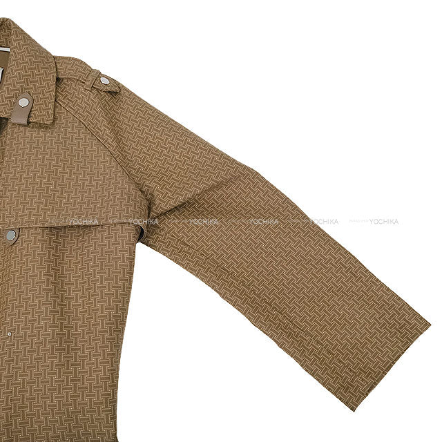 HERMES Trench coat H Mosaic Long Brown Cotton/Lambskin #40 Silver HW 4E0128DJ[EXCELLENT][Authentic]