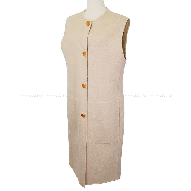 HERMES Vests Gillet Wood Sellier Button Light Beige Cashmere100% #40 3H0191DE[EXCELLENT][Authentic]