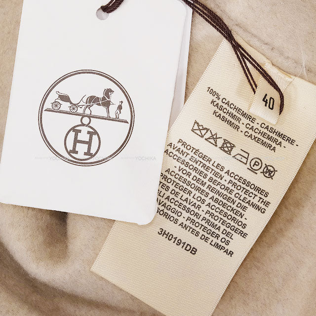 HERMES Vests Gillet Wood Sellier Button Light Beige Cashmere100% #40 3H0191DE[EXCELLENT][Authentic]