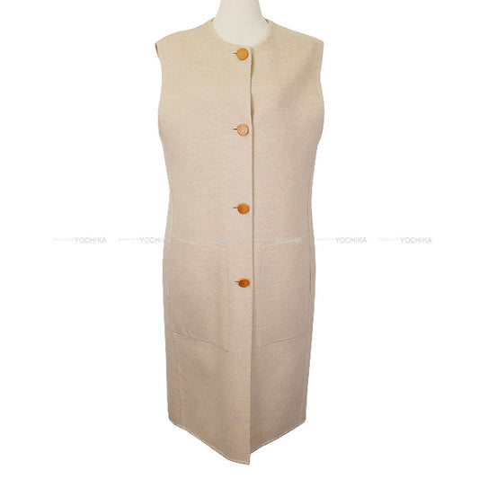HERMES Vests Gillet Wood Sellier Button Light Beige Cashmere100% #40 3H0191DE[EXCELLENT][Authentic]