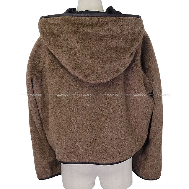 [Pre-loved] 2024AW HERMES Stainless collar coat Hoodie with Belt Brown Alpaca/Lambskin #38 4H0198DE[LIKE NEW][Authentic]