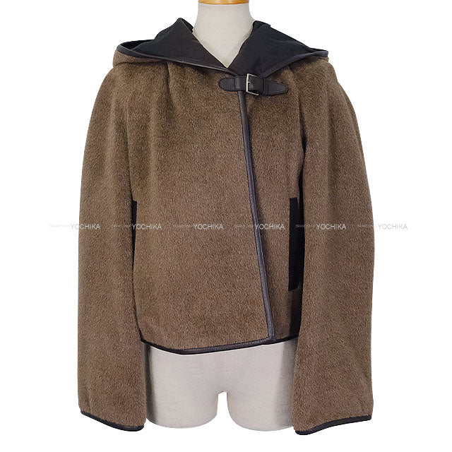 [Pre-loved] 2024AW HERMES Stainless collar coat Hoodie with Belt Brown Alpaca/Lambskin #38 4H0198DE[LIKE NEW][Authentic]
