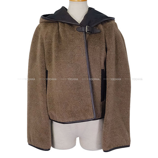 [Pre-loved] 2024AW HERMES Stainless collar coat Hoodie with Belt Brown Alpaca/Lambskin #38 4H0198DE[LIKE NEW][Authentic]