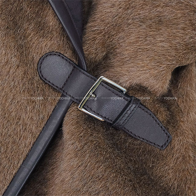 [Pre-loved] 2024AW HERMES Stainless collar coat Hoodie with Belt Brown Alpaca/Lambskin #38 4H0198DE[LIKE NEW][Authentic]