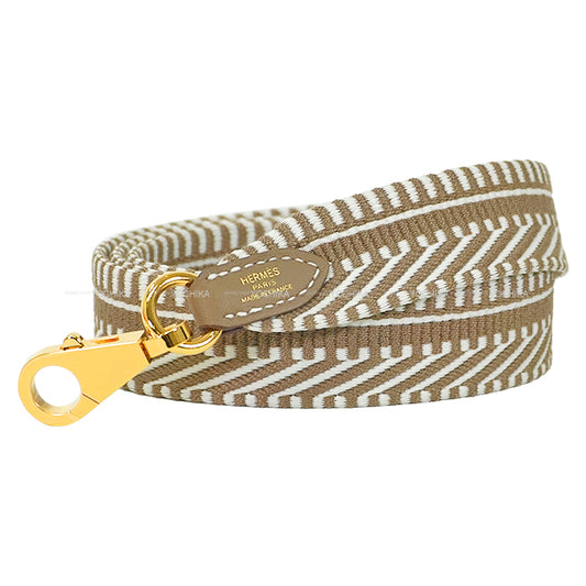 HERMES shoulder strap Bandouliere 25mm 85cm Sangles Caval Etoupe/Blanc (White) Toile H/Veau Swift Gold HW Stamp K[BRAND NEW][Authentic]