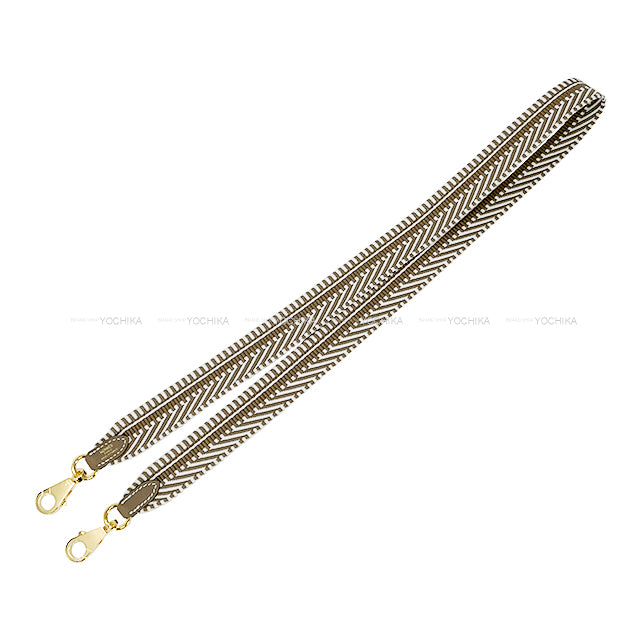 HERMES shoulder strap Bandouliere 25mm 85cm Sangles Caval Etoupe/Blanc (White) Toile H/Veau Swift Gold HW Stamp K[BRAND NEW][Authentic]