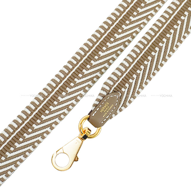 HERMES shoulder strap Bandouliere 25mm 85cm Sangles Caval Etoupe/Blanc (White) Toile H/Veau Swift Gold HW Stamp K[BRAND NEW][Authentic]