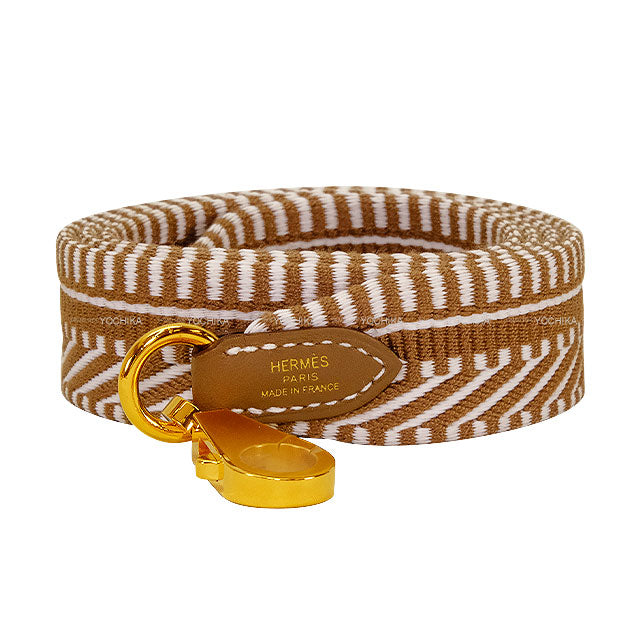 HERMES shoulder strap Bandouliere 25mm 105cm Sangle Cavale Blanc (White)/Gold Toile/Veau Swift Gold HW Stamp K[BRAND NEW][Authentic]