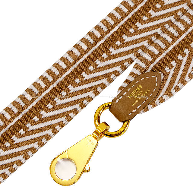 HERMES shoulder strap Bandouliere 25mm 105cm Sangle Cavale Blanc (White)/Gold Toile/Veau Swift Gold HW Stamp K[BRAND NEW][Authentic]