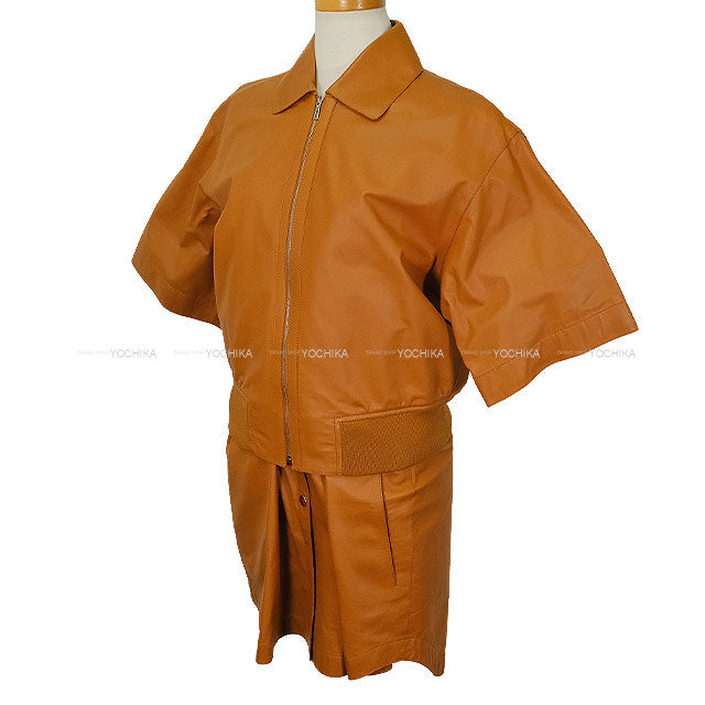 HERMES setup Leather Twin Jacket GiletMarron Alezan Calf Skin #38 Silver HW[EXCELLENT][Authentic]