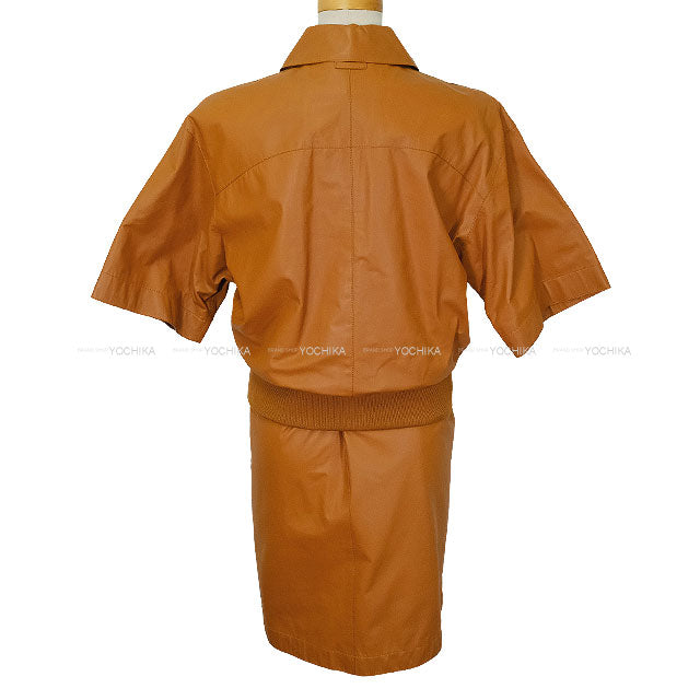 HERMES setup Leather Twin Jacket Gilet Marron Alezan Calf #38 Silver HW[EXCELLENT][Authentic]