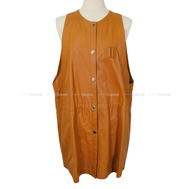 HERMES setup Leather Twin Jacket Gilet Marron Alezan Calf #38 Silver HW[EXCELLENT][Authentic]