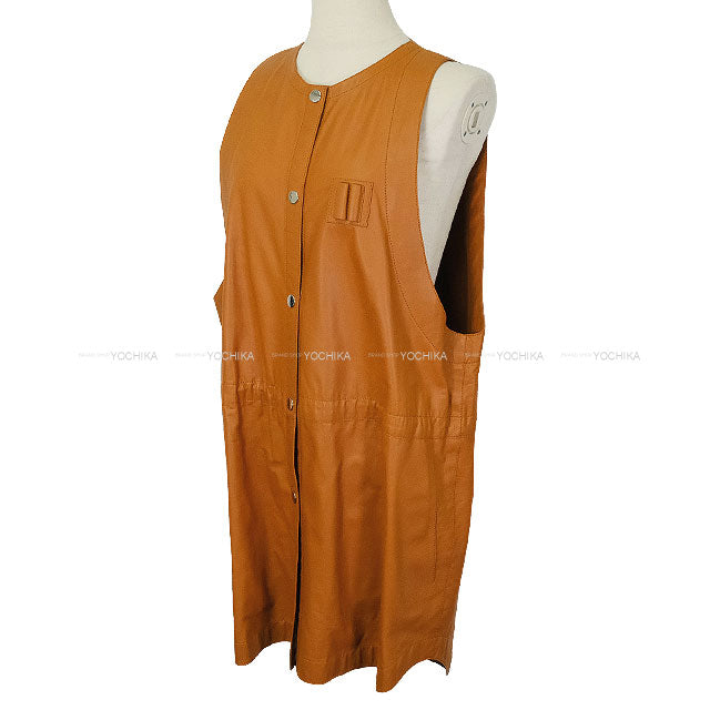 HERMES setup Leather Twin Jacket Gilet Marron Alezan Calf #38 Silver HW[EXCELLENT][Authentic]