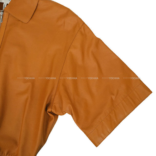 HERMES setup Leather Twin Jacket GiletMarron Alezan Calf Skin #38 Silver HW[EXCELLENT][Authentic]