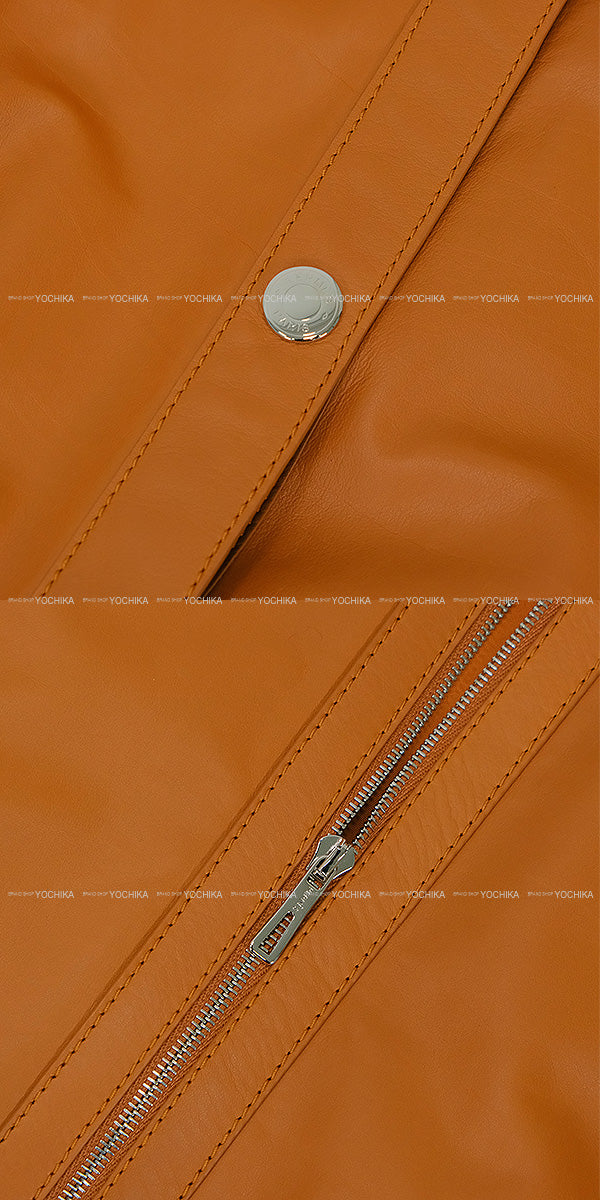 HERMES setup Leather Twin Jacket GiletMarron Alezan Calf Skin #38 Silver HW[EXCELLENT][Authentic]