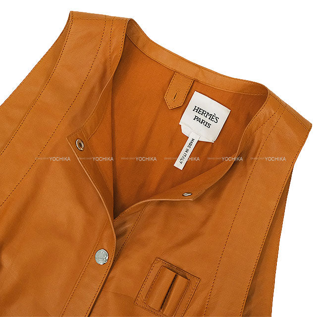 HERMES setup Leather Twin Jacket Gilet Marron Alezan Calf #38 Silver HW[EXCELLENT][Authentic]