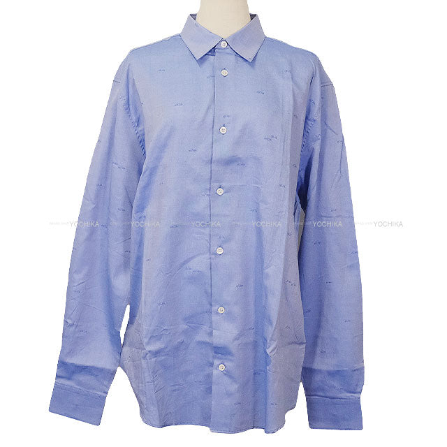 HERMES Long sleeve shirt Men’s Dress Blue Cotton100% #42 Silver HW 166060HA7042[EXCELLENT][Authentic]