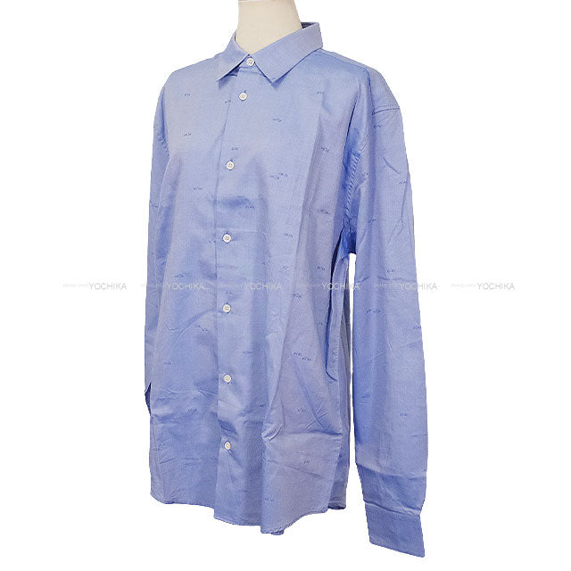 HERMES Long sleeve shirt Men’s Dress Blue Cotton100% #42 Silver HW 166060HA7042[EXCELLENT][Authentic]