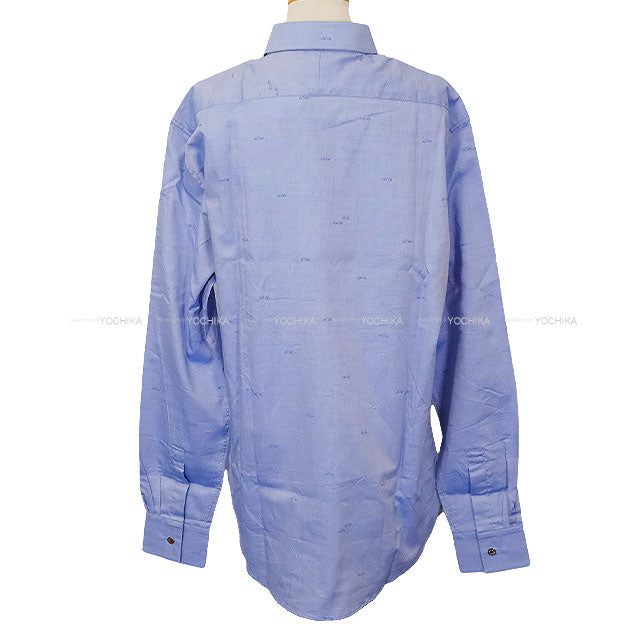 HERMES Long sleeve shirt Men’s Dress Blue Cotton100% #42 Silver HW 166060HA7042[EXCELLENT][Authentic]