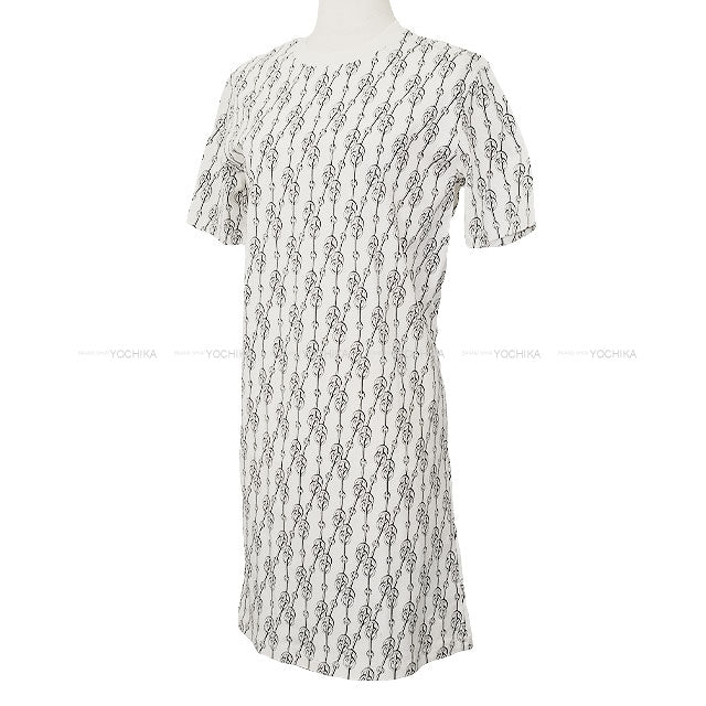 2022SS HERMES Short sleeve t shirt Women's Dress Criketis Blanc (White)/Noir (Black) Cotton100% #34[EXCELLENT][Authentic]