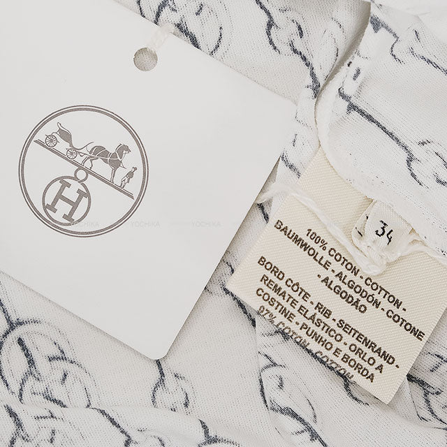 2022SS HERMES Short sleeve t shirt Women's Dress Criketis Blanc (White)/Noir (Black) Cotton100% #34[EXCELLENT][Authentic]