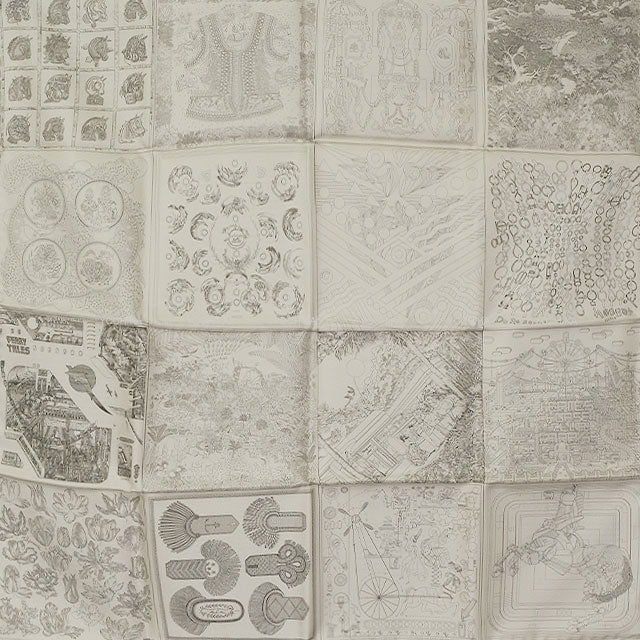 2023 HERMES scarf Years Gift Carre 60 Double Face Robo Cabal Grey/Blanc (White) Silk100%[EXCELLENT][Authentic]