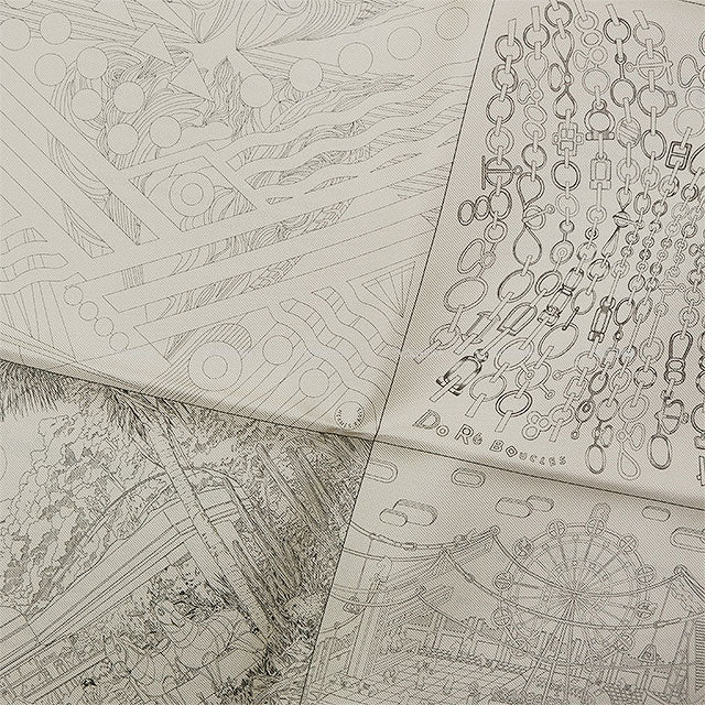 2023 HERMES scarf Years Gift Carre 60 Double Face Robo Cabal Grey/Blanc (White) Silk100%[EXCELLENT][Authentic]